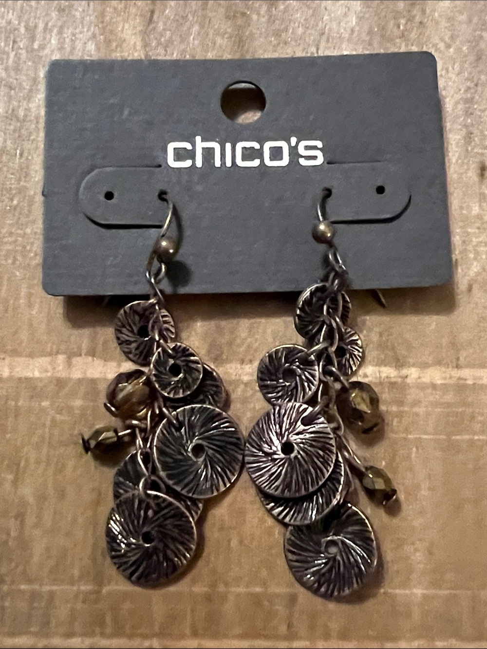 3/$18 Chico's Antique Brown Disc Drop Earrings - Lot 619